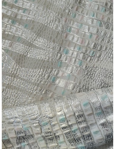CROCO WHITE LEATHER WITH METALLIC...