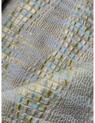 CROCO WHITE LEATHER WITH METALLIC...